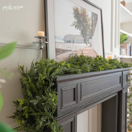 PENGYEE 6 Pack 5.57ft Artificial Greenery Garland for Table, Faux Leaf Garland for Room Decor, Green Garlands for Decoration, Fake Vines Hanging Plants for Home Bedroom Garden Wall Wedding Decor-042 - Image 5