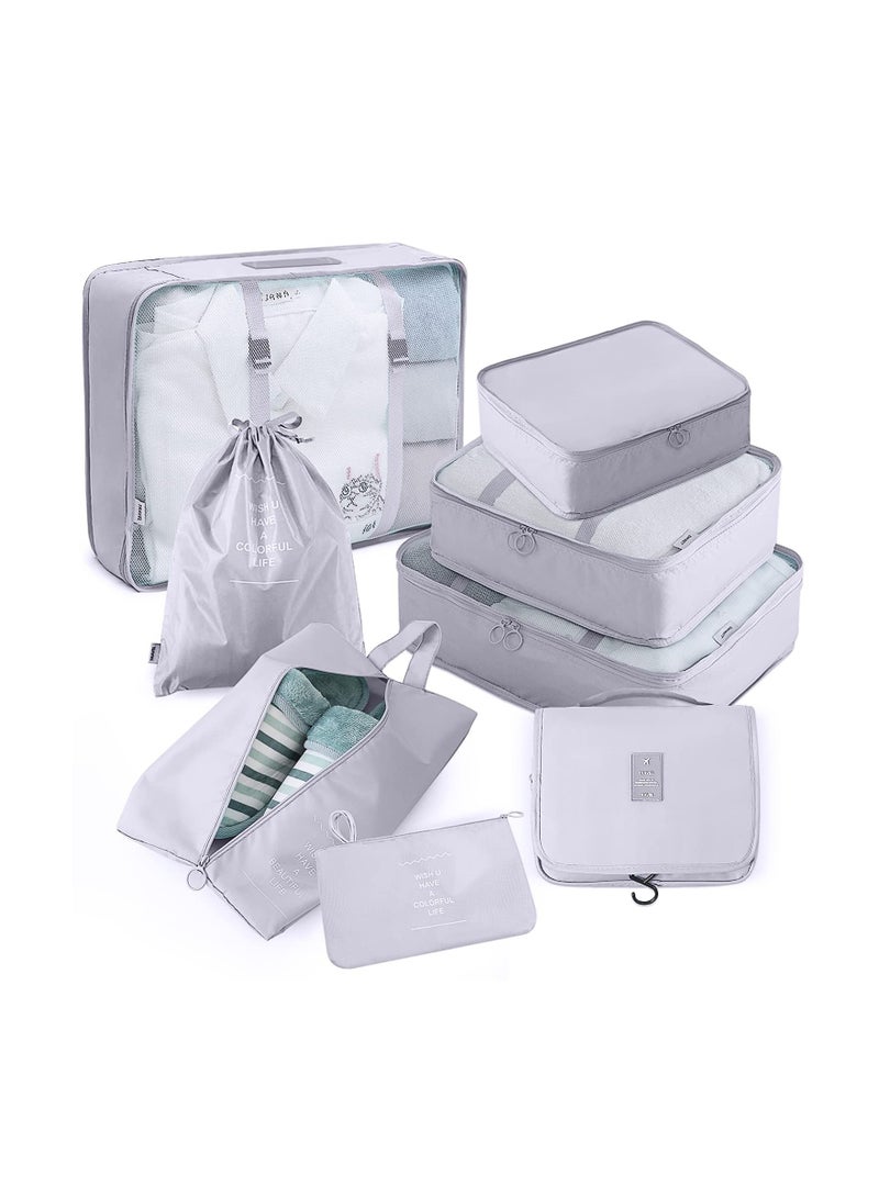 8 Pcs Travel Packing Cubes for Suitcases Lightweight Essential Bag with Toiletries Clothes Shoes Cosmetics Toiletries, For 18-32'' luggage (Grey) - Image 1