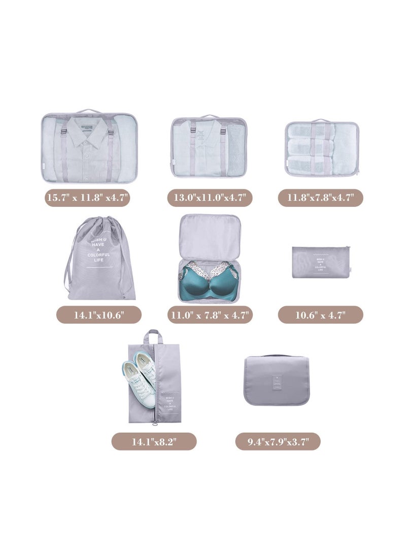 8 Pcs Travel Packing Cubes for Suitcases Lightweight Essential Bag with Toiletries Clothes Shoes Cosmetics Toiletries, For 18-32'' luggage (Grey) - Image 3