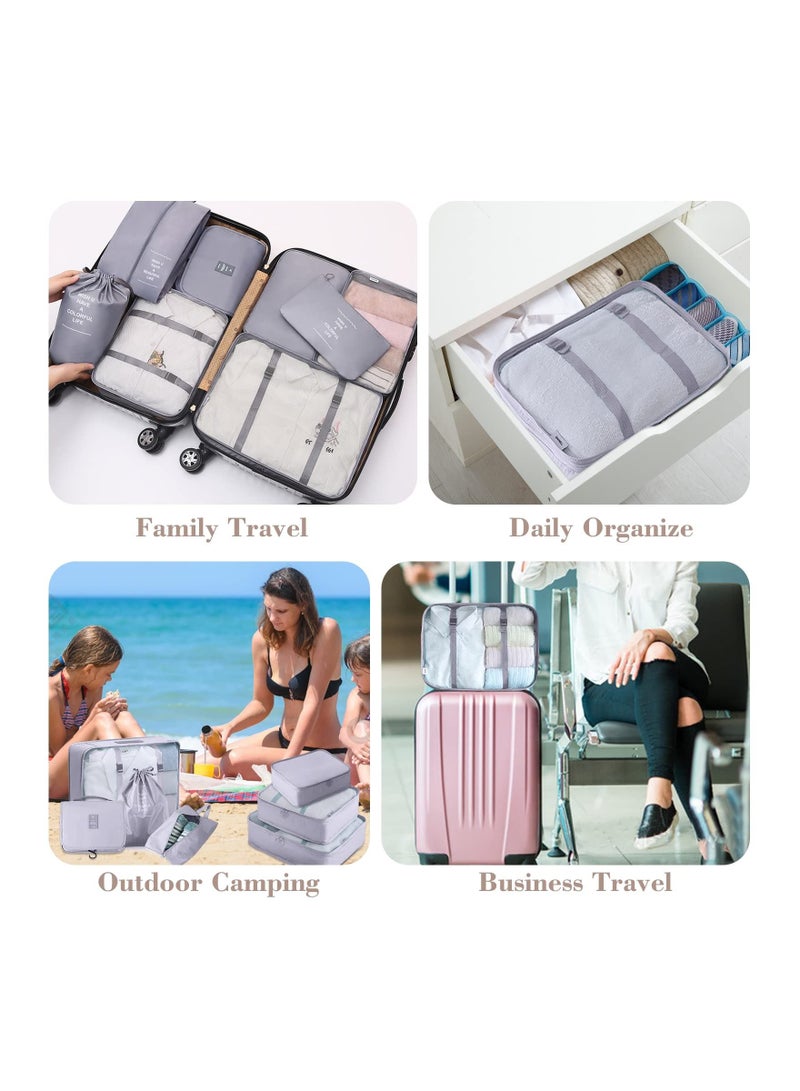8 Pcs Travel Packing Cubes for Suitcases Lightweight Essential Bag with Toiletries Clothes Shoes Cosmetics Toiletries, For 18-32'' luggage (Grey) - Image 2