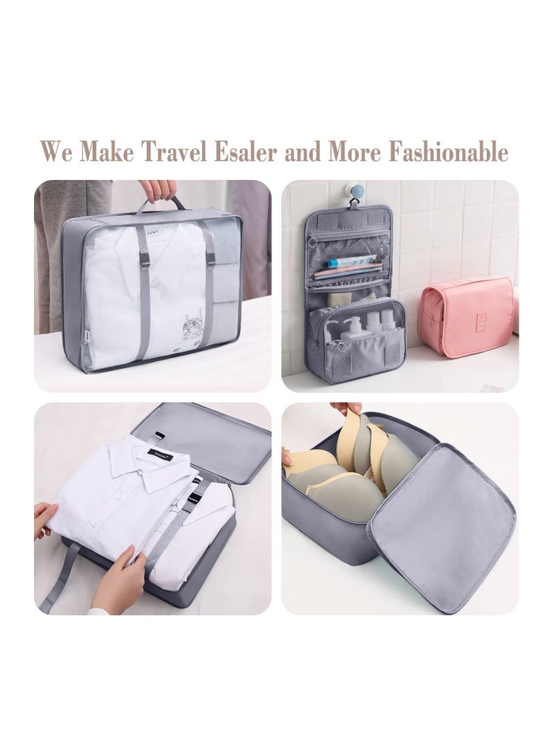8 Pcs Travel Packing Cubes for Suitcases Lightweight Essential Bag with Toiletries Clothes Shoes Cosmetics Toiletries, For 18-32'' luggage (Grey) - Image 5