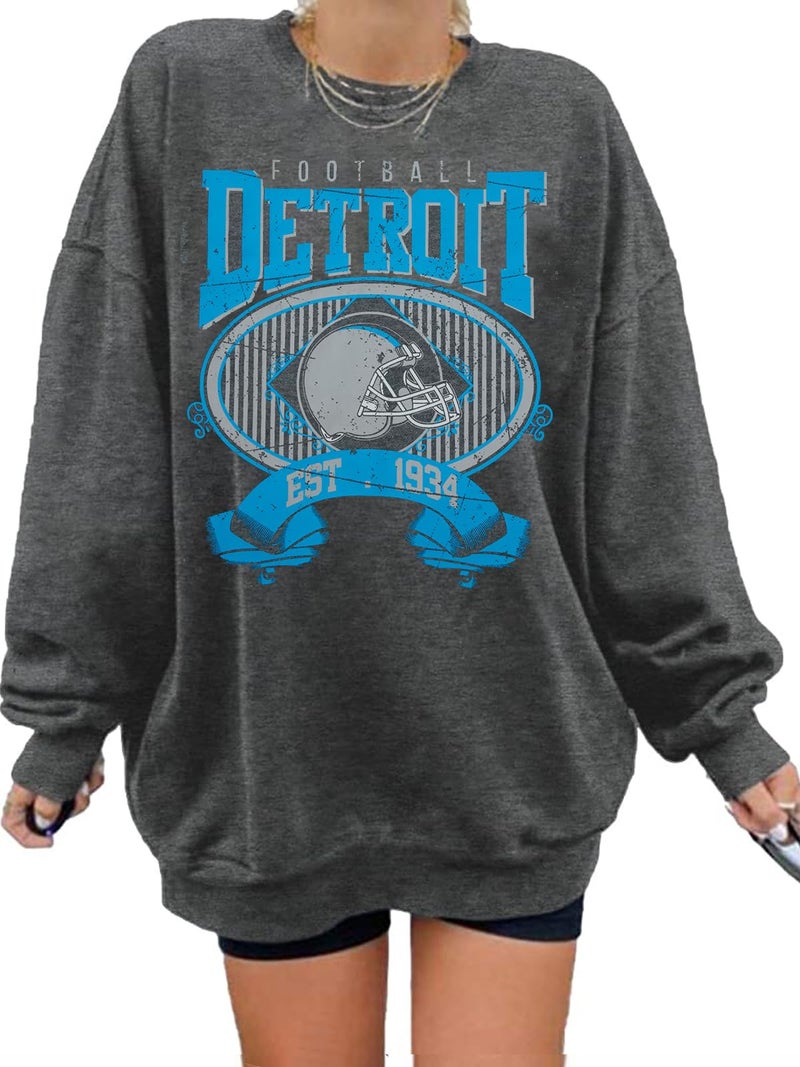 LUKYCILD Game Day Sweatshirt Football Shirt: Women Sunday Funday Football Season Long Sleeve Shirt Soccer Fans Pullover Dark Gray