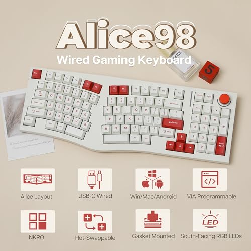 MechLands Feker Alice98 Ergonomic 98 Keys Custom Mechanical Keyboard, VIA Programmable, USB-C Wired Gaming Keyboard, Hot Swappable, 5 Layer Paddings, Control Knob, NKRO, RGB for Win/Mac (Beige) - Image 2
