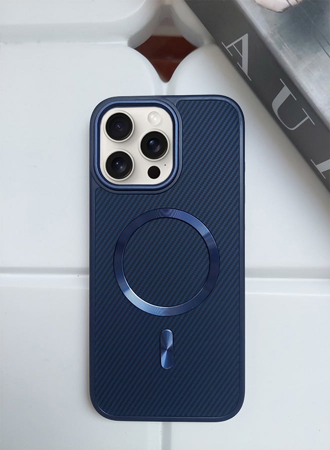 Magnetic Carbon Fiber Back Case for iPhone 14 Pro Max, Rugged Shockproof MagSafe Phone Case, Ultra Slim Case with Padded Interior to Prevent Your Phone's Back from Scratches, Supports Wireless Charging, Heavy Duty Protection and Anti-Scratch, for iPhone 14 Pro Max - Blue  - Image 3
