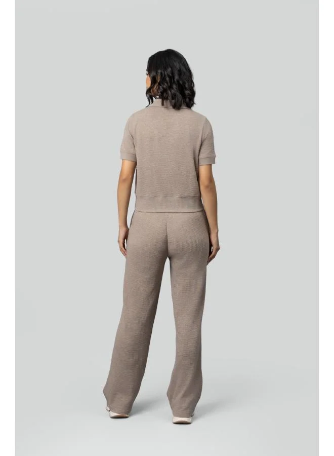 نسيسيرا Beige Ottoman Rib Polo Set