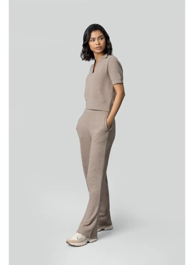 NeceSera Beige Ottoman Rib Polo Set