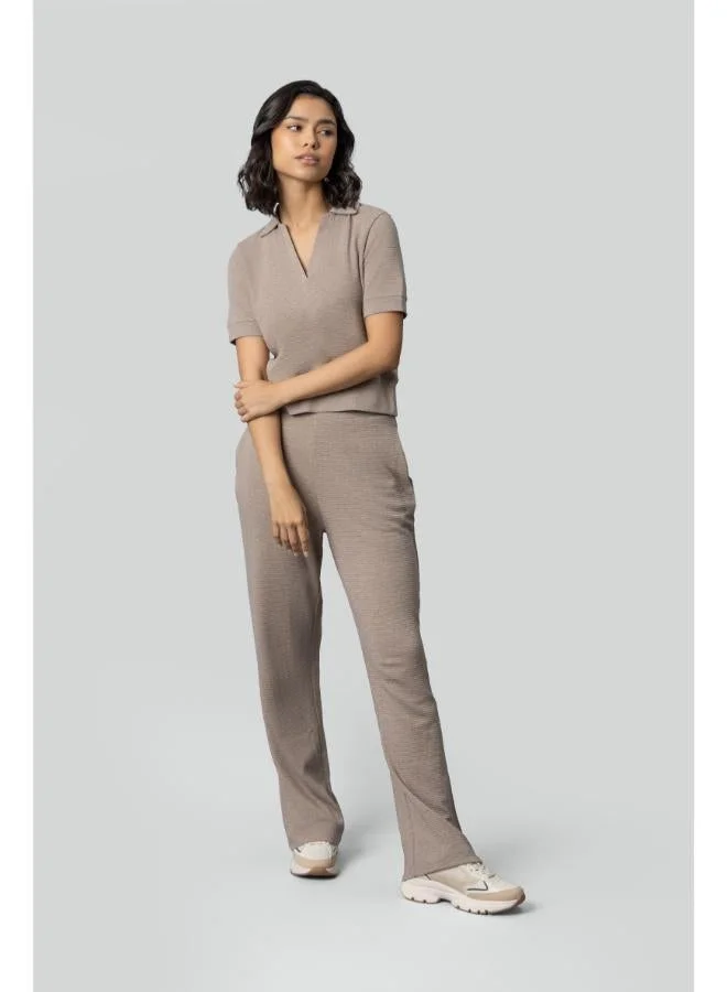 NeceSera Beige Ottoman Rib Polo Set