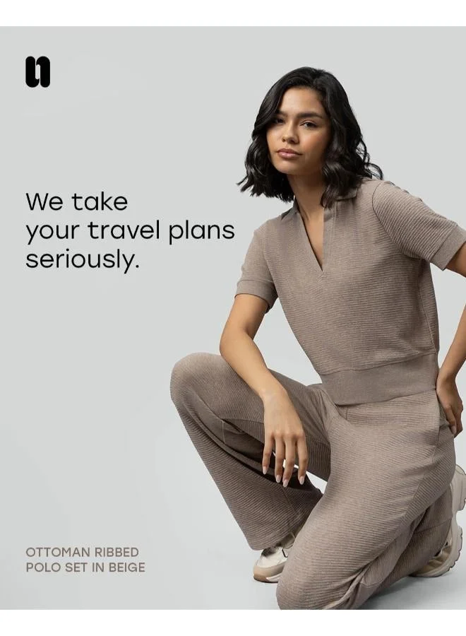 نسيسيرا Beige Ottoman Rib Polo Set