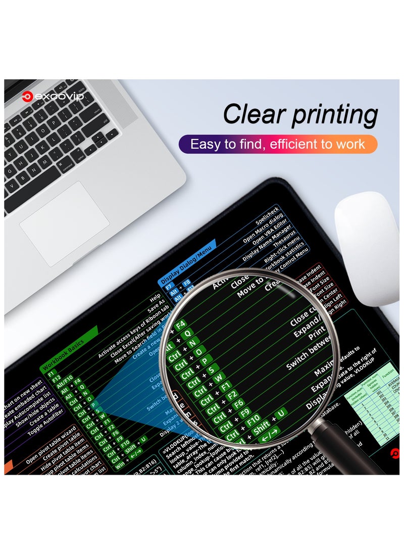 إكسوفيب لوحة ماوس Excel Shortcuts ممتدة للمكتب مع حواف مخيطة وقاعدة غير قابلة للانزلاق ولوحة مفاتيح كبيرة الحجم للمكتب 900 × 300 مم إصدار مطور  - Image 3