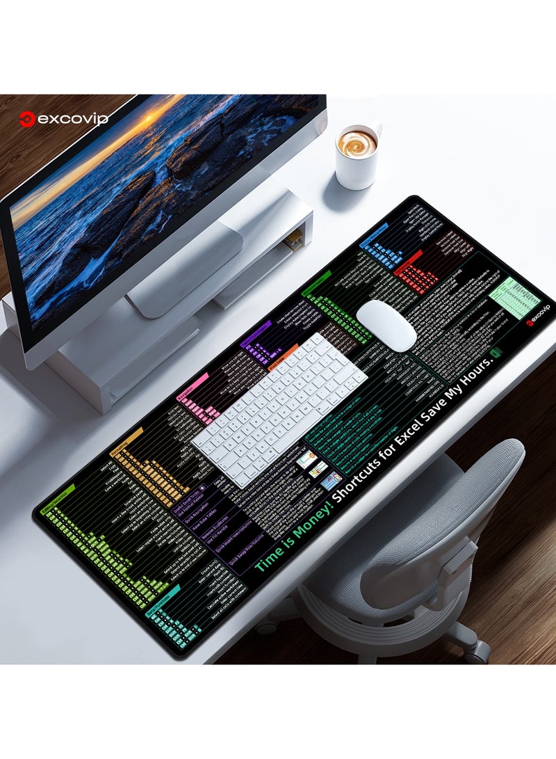 Excel Shortcuts Mousepad, Upgraded Version, Extended Office Mouse Mat, Stitched Edges, Non-Slip Base Keyboard Mats, XL Mouse Pads for Desk, 900x300mm 0271