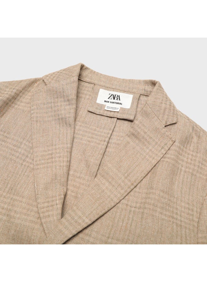 Zara Men's Stylish Commute Versatile Minimalist Light Comfort Check Long Sleeve Suit Jacket - Image 4
