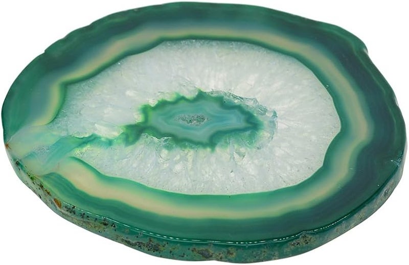 klarako Natural Agate Slice Geode Stone Coasters for Drinks,Crystal Quartz Cup Mats Coasters 3 4 inches  6 Colors to Choose  Green - Image 1