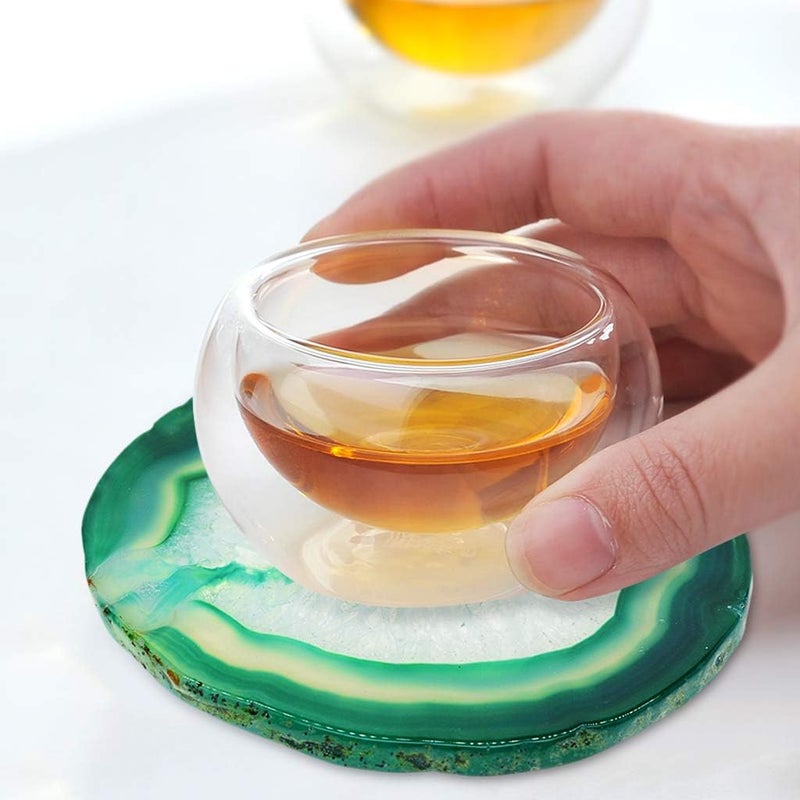 klarako Natural Agate Slice Geode Stone Coasters for Drinks,Crystal Quartz Cup Mats Coasters 3 4 inches  6 Colors to Choose  Green - Image 2