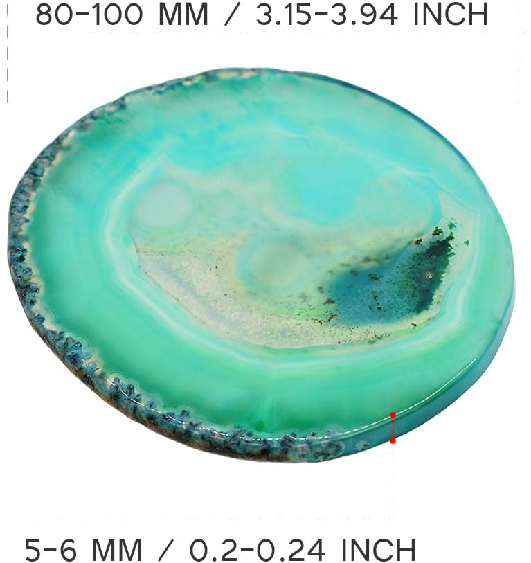 klarako Natural Agate Slice Geode Stone Coasters for Drinks,Crystal Quartz Cup Mats Coasters 3 4 inches  6 Colors to Choose  Green - Image 5