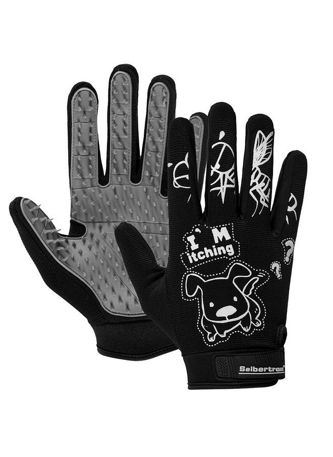 Seibertron - Seibertron Patented P.G.M.G-1 Pet Hair Remover/Deshedding Grooming Gloves Seven Sizes Fit All Works for Dogs, Horses, Cats and Other Animals Short Fur(1-Pair) Adult Black S - Image 1