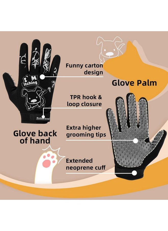 Seibertron - Seibertron Patented P.G.M.G-1 Pet Hair Remover/Deshedding Grooming Gloves Seven Sizes Fit All Works for Dogs, Horses, Cats and Other Animals Short Fur(1-Pair) Adult Black S - Image 1