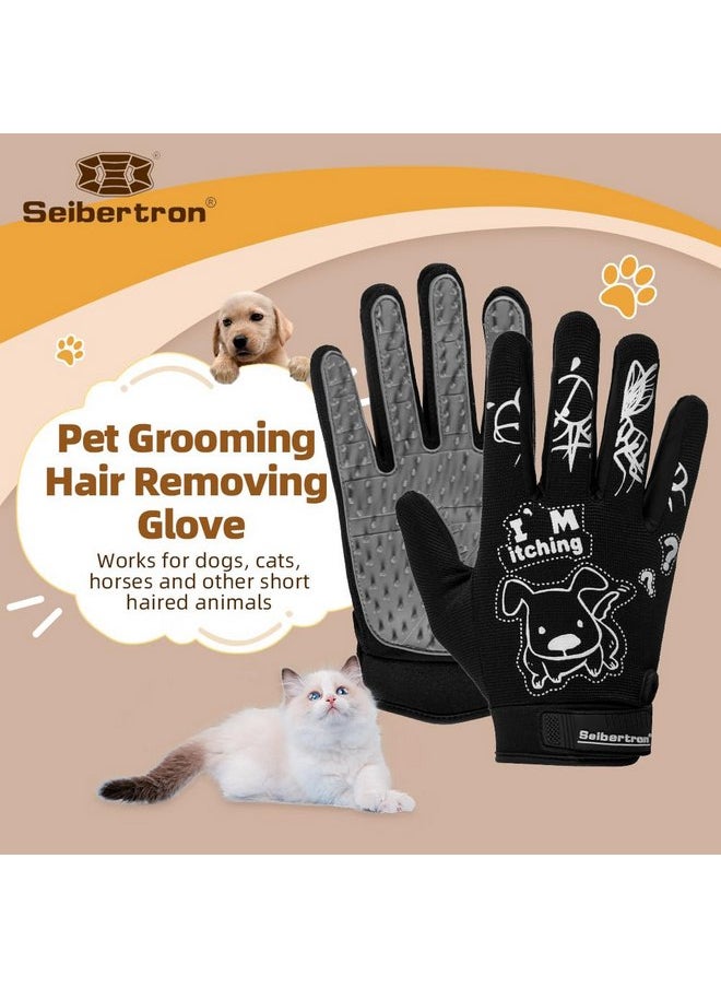 Seibertron - Seibertron Patented P.G.M.G-1 Pet Hair Remover/Deshedding Grooming Gloves Seven Sizes Fit All Works for Dogs, Horses, Cats and Other Animals Short Fur(1-Pair) Adult Black S - Image 1