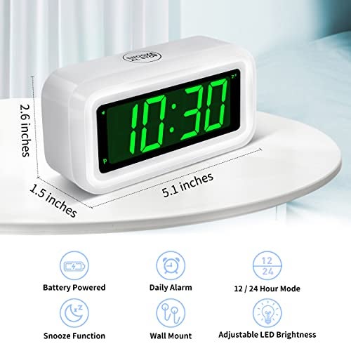 KWANWA 12 Inch Large Display Digital Alarm Clock for Kids & Adults, Dimmable LED Clock with Adjustable Brightness, Easy Snooze, Battery Operated Cordless Desk Clock for Bedroom, Kitchen, (White - Image 2