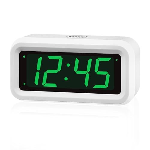 KWANWA 12 Inch Large Display Digital Alarm Clock for Kids & Adults, Dimmable LED Clock with Adjustable Brightness, Easy Snooze, Battery Operated Cordless Desk Clock for Bedroom, Kitchen, (White - Image 1
