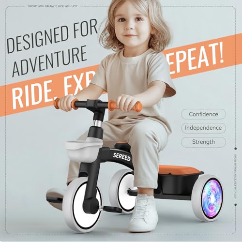 SEREED Colorful Lighting Toddler Tricycle for 25 Years Old Boys Adjustable SeatHandlebar Trike Removable Basket Birthday Gift Idea for Kids Ages 2 Black - Image 5