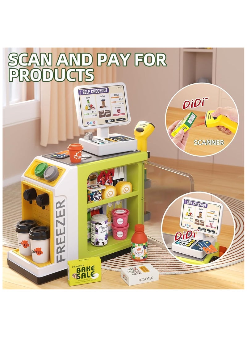 YelaJoy 46-Piece Pretend Play Cash Register Toy Set with Water Outlet Function - Calculator, Scanners, Credit Cards, Coffee Machine, Play Food - 3+Gift for Boys and Girls Ages (green)  - Image 2