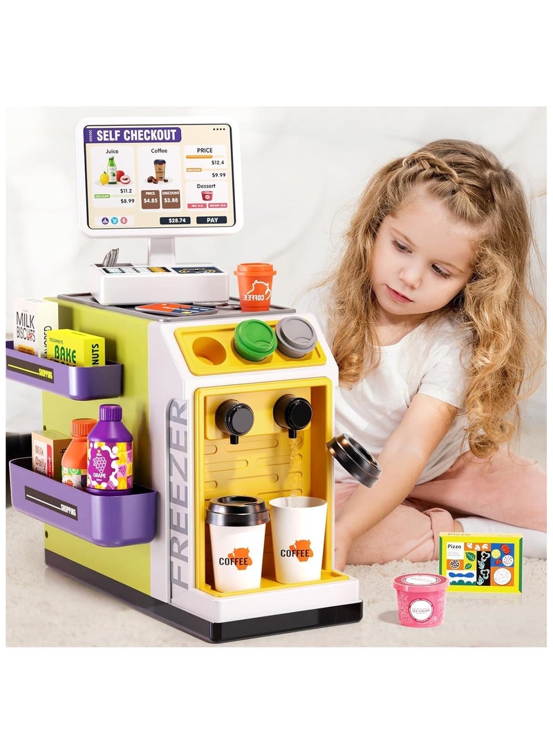YelaJoy 46-Piece Pretend Play Cash Register Toy Set with Water Outlet Function - Calculator, Scanners, Credit Cards, Coffee Machine, Play Food - 3+Gift for Boys and Girls Ages (green)  - Image 3