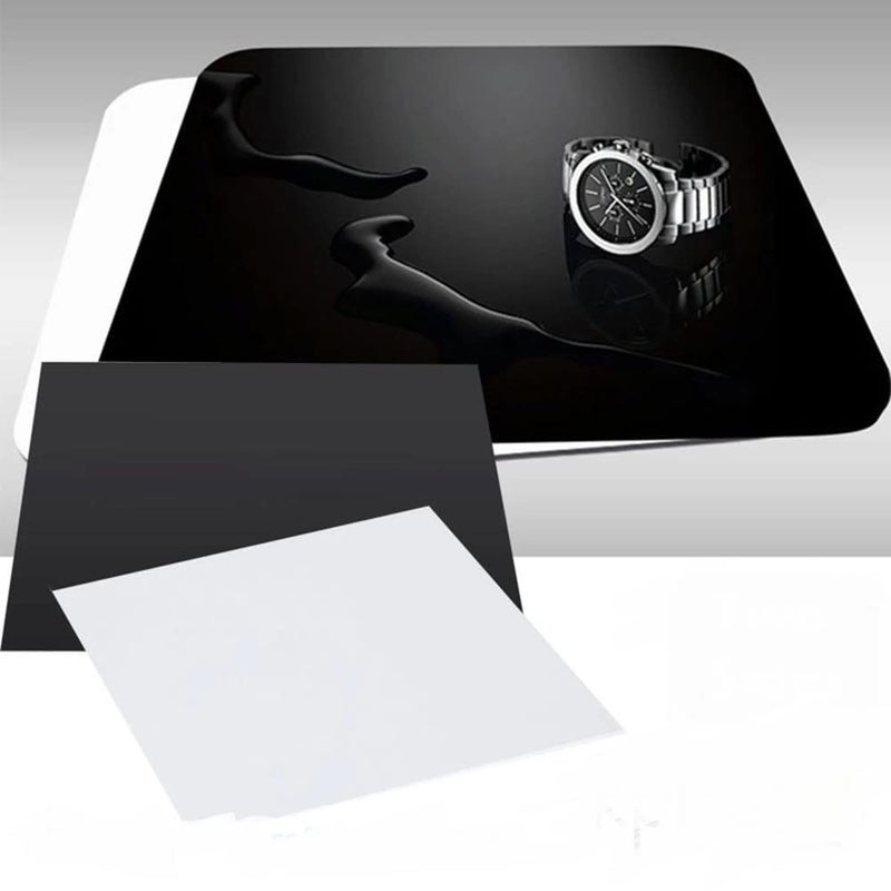 Acrylic Reflective Finish Background Display Boards for Tabletop Product Photography, 12 X 12 inch Sheet, Black and White