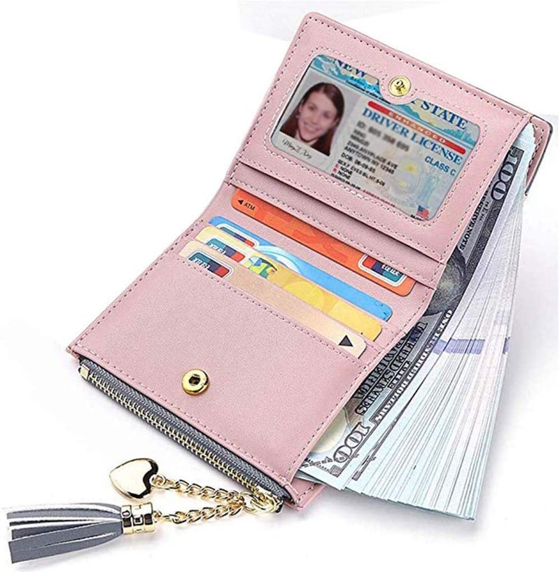 Valentoria Womens Small Wallet Mini Purse Bifold Slim Card Case Holder Zipper Coin Pocket Girls Cute Tassels & Love Wallets - Image 2
