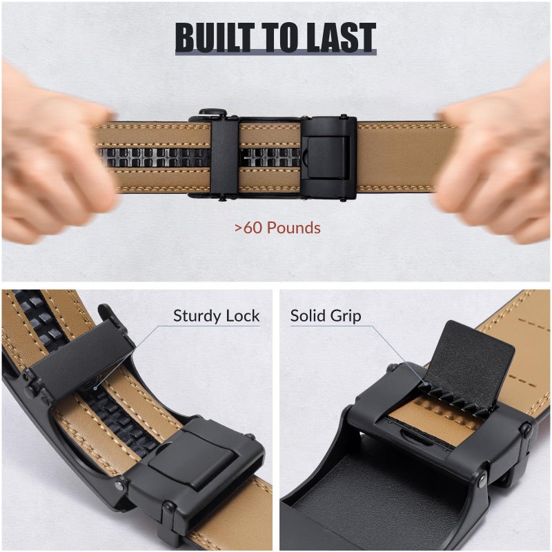 SANSTHS Ratchet Belts for Men 2 Pack, Mens Belts Leather for Dress with Adjustable Slide Buckle, Gift for Him 1 3/8" - Image 5