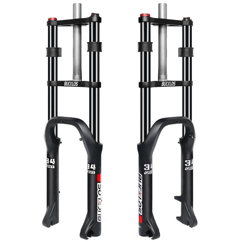 BUCKLOS 20 inch 4.0 Fat Tire Bike Suspension Fork, 180mm Travel 135mm Spacing Hub 9mm QR Ebike Oil MTB Fat Fork, Double Crown 1-1/8 Straight Electric Bicycle Front Fork, Snow Beach Mountain Bike - Image 1