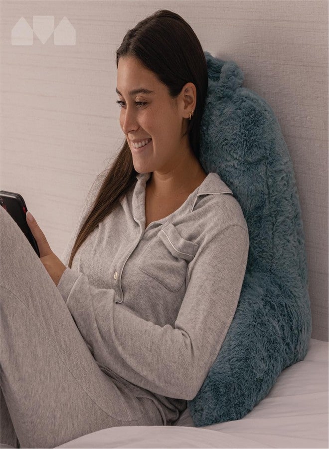 Milliard Reading Pillow, Sit Up Pillow for Bed, Back Rest Pillow, with Faux Fur, Removable Cover, 8x15 inches, Made with Shredded Memory Foam (Light Grey) - Image 2