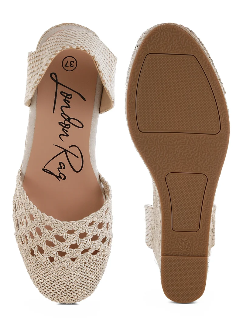 London Rag Woven Lace-Up Espadrille Wedges in Beige