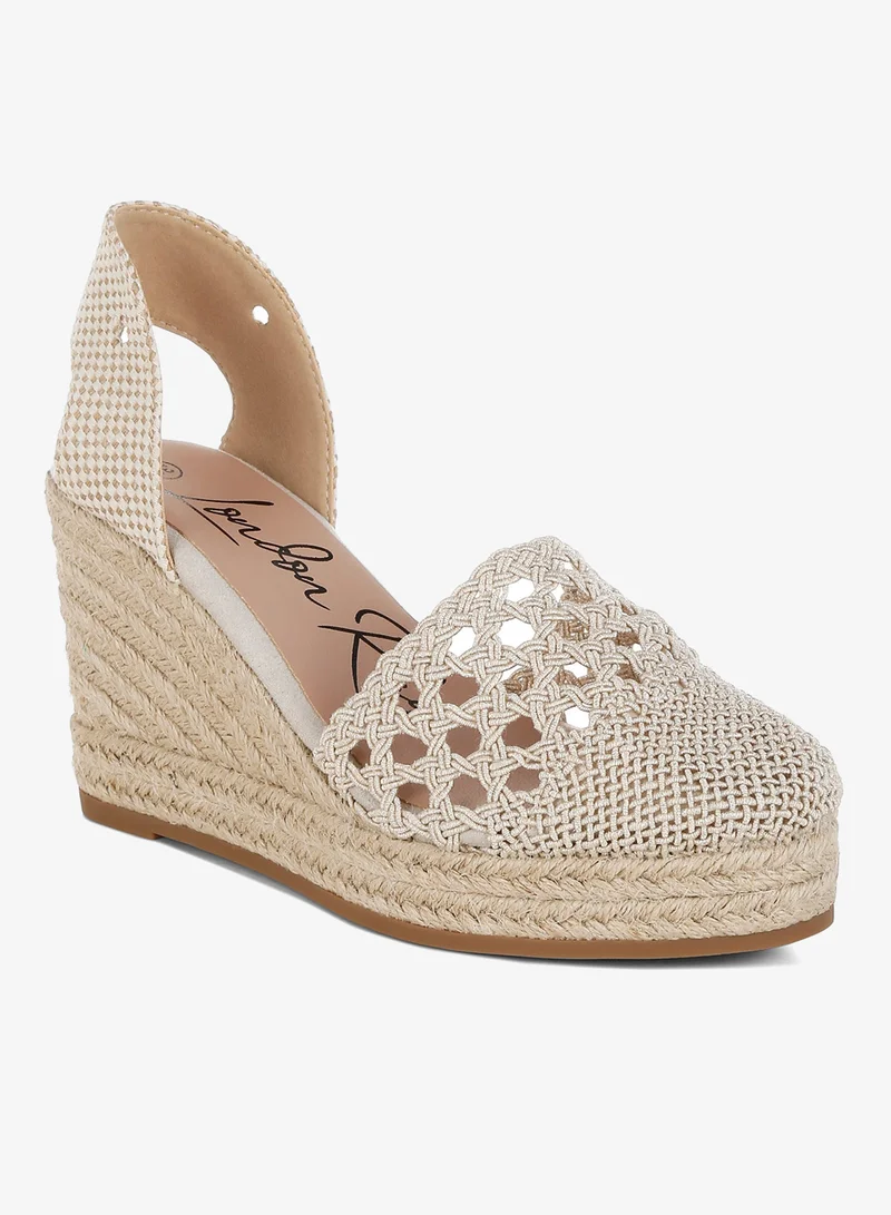 London Rag Woven Lace-Up Espadrille Wedges in Beige