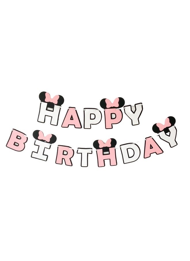 Pinfliers - Pinfliers Minnie Theme Paper Birthday Party Banner, 13 pieces, White, Black and Pink, 58 inches in Length - Image 1