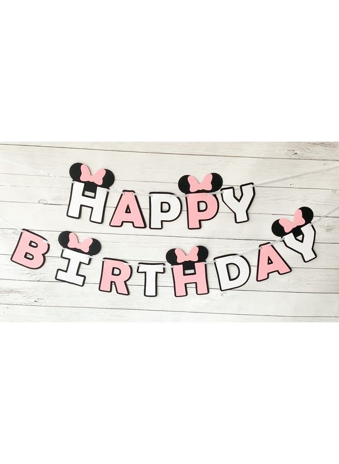 Pinfliers - Pinfliers Minnie Theme Paper Birthday Party Banner, 13 pieces, White, Black and Pink, 58 inches in Length - Image 1
