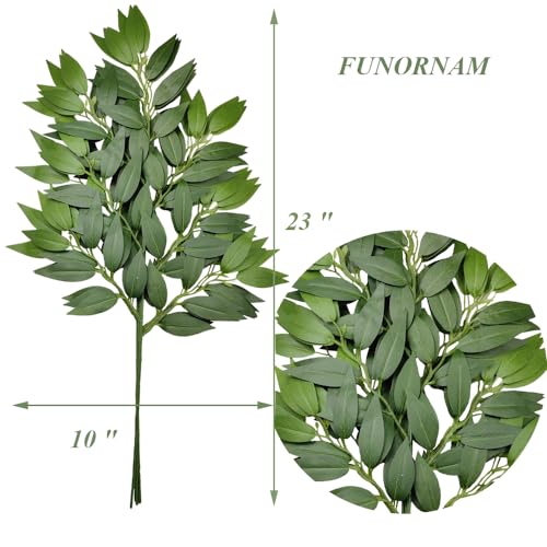 FUNORNAM 60Pcs Italian Ruscus Greenery Stems Artificial Silk Greenery Leaves for DIY Wedding Arch Bouquet Filler Table Centerpieces Home Indoor Decor - Image 3