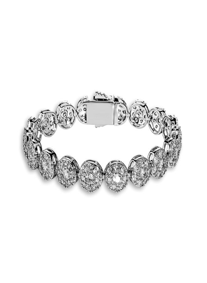 TOPGRILLZ Hip Hop 18K Iced Out CZ Zircon Solitaire Cluster Lab Diamond Tennis Link Bracelet (Silver 8") - Image 1