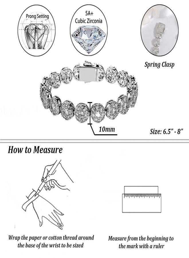 TOPGRILLZ Hip Hop 18K Iced Out CZ Zircon Solitaire Cluster Lab Diamond Tennis Link Bracelet (Silver 8") - Image 2