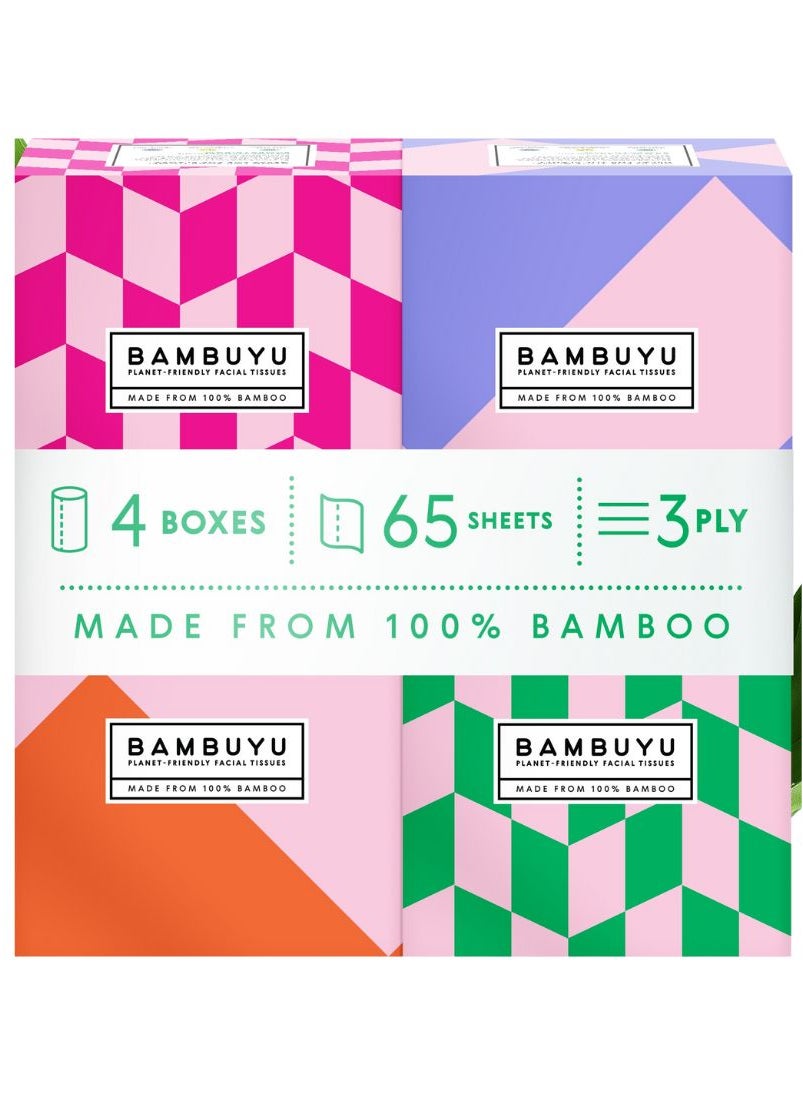 Bambuyu Bamboo 3 Ply Facial Tissues Cubes 65 Sheets Pack of 4  - Image 1