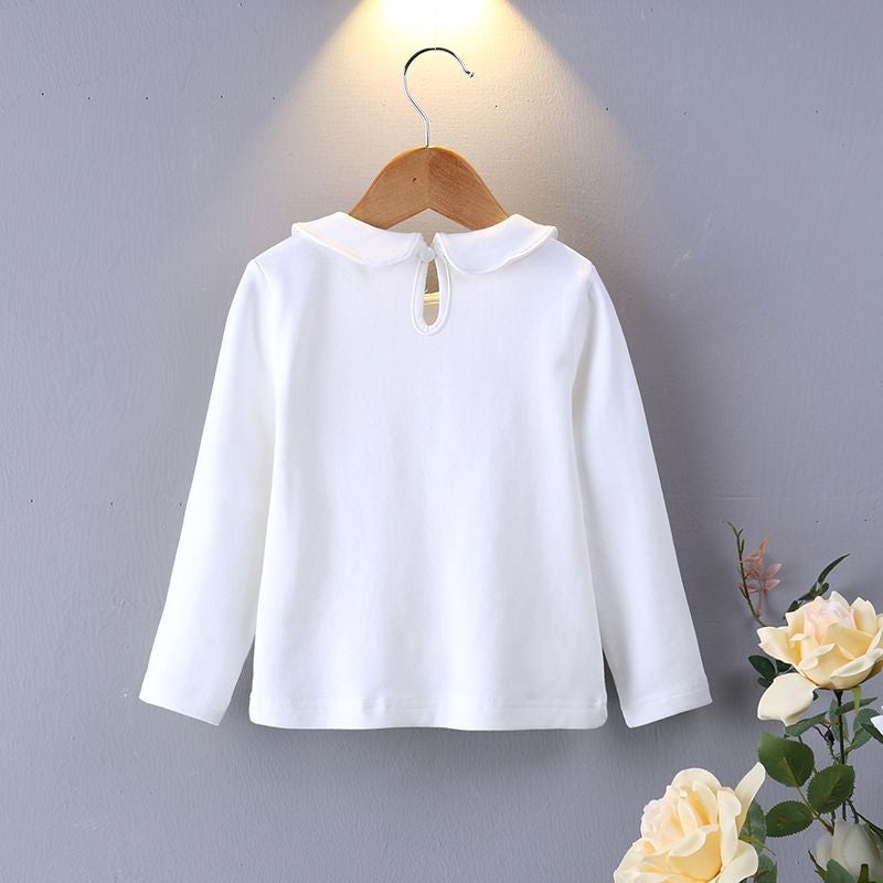Doll Collar Bottoming Shirt T-Shirt Infant Girl Baby Cotton Baby Lapel 0-6 Years Old Long Sleeve T White Inner Wear - Image 5