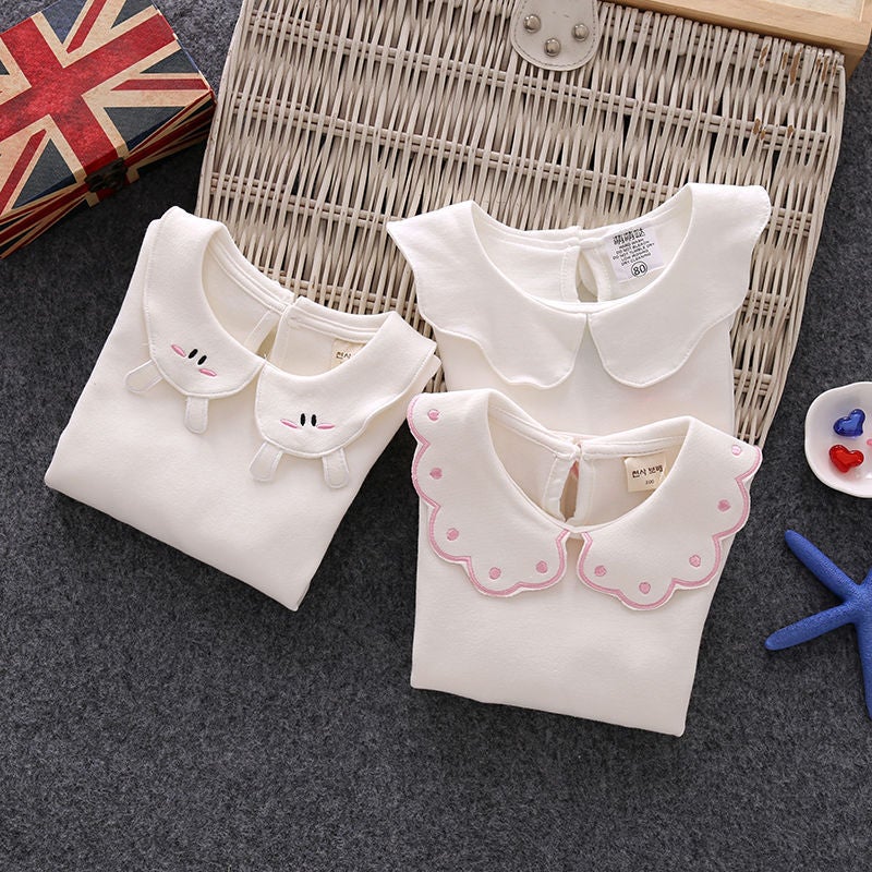 Doll Collar Bottoming Shirt T-Shirt Infant Girl Baby Cotton Baby Lapel 0-6 Years Old Long Sleeve T White Inner Wear - Image 2