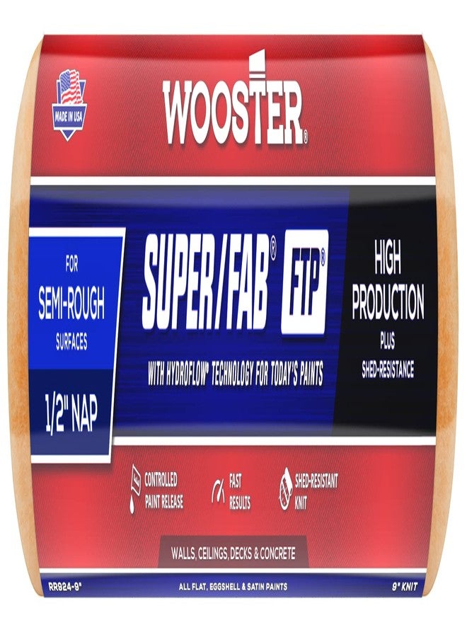 Wooster Brush RR924-9 Inch Super Fab FTP Roller Cover, 1/2-Inch Nap - Image 1