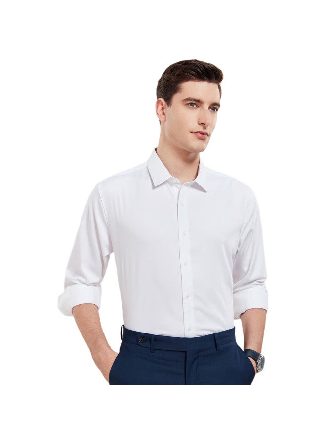 ROMON Long-Sleeve Shirt For Men, Business Wrinkle-Free Dress Shirt, Elastic Undershirt, Jacket, Top, Dad'S Outfit, Rcs1, White, 2Xl - Image 2