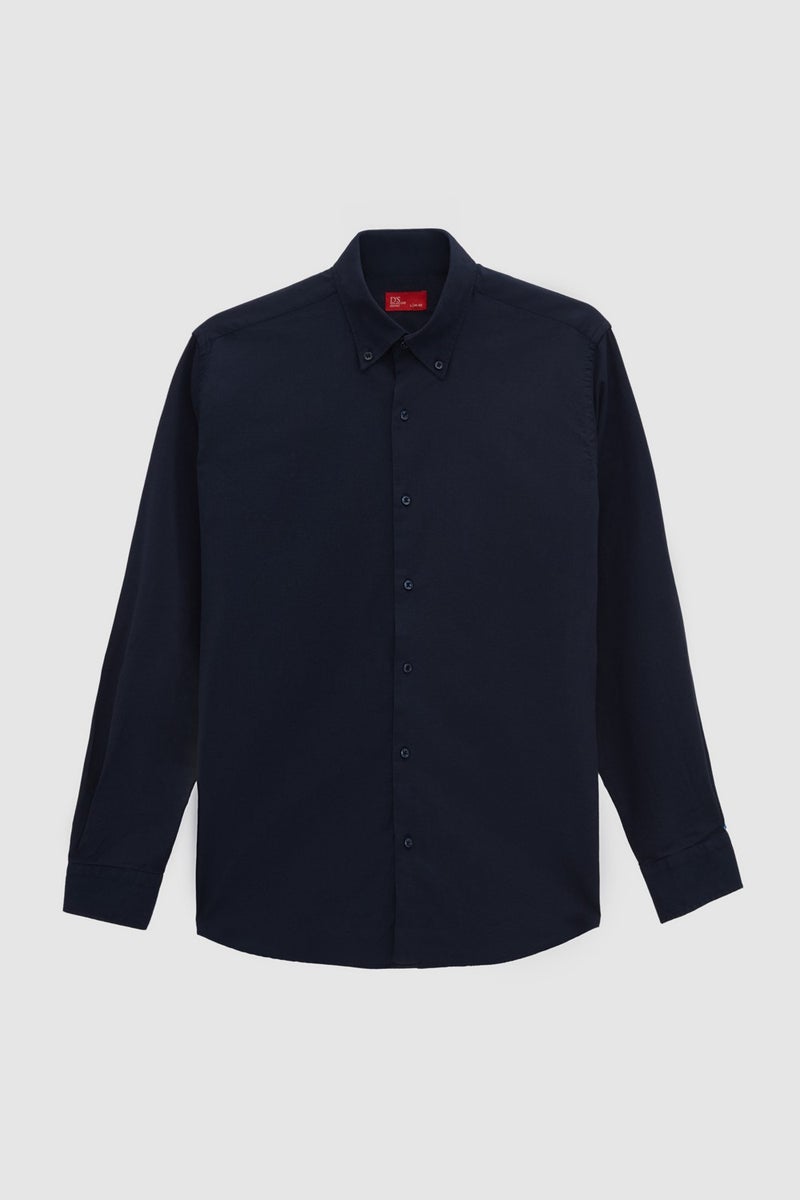 D'S DAMAT D'S Groom Ds Groom Comfort Navy Blue Button-down Collar Relaxed Cut Linen Look Cotton Shirt 2HC02ORT64265 - Image 5