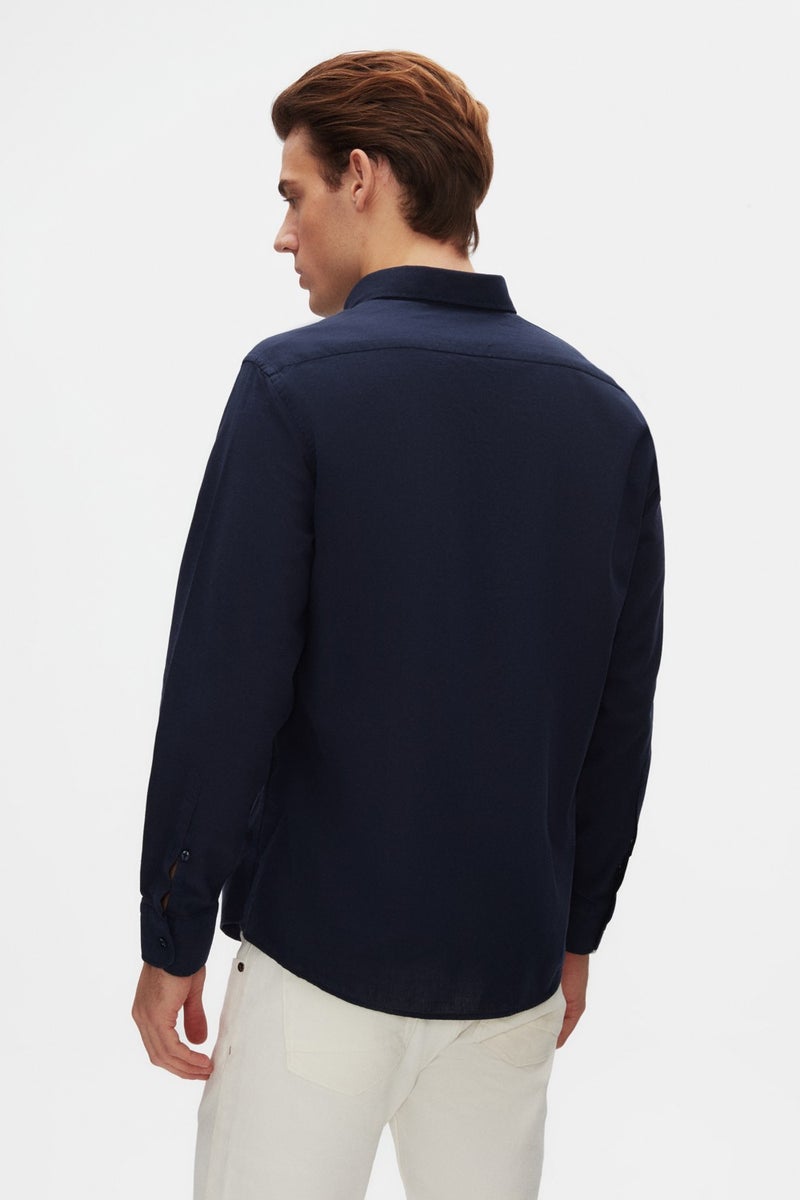 D'S DAMAT D'S Groom Ds Groom Comfort Navy Blue Button-down Collar Relaxed Cut Linen Look Cotton Shirt 2HC02ORT64265 - Image 3