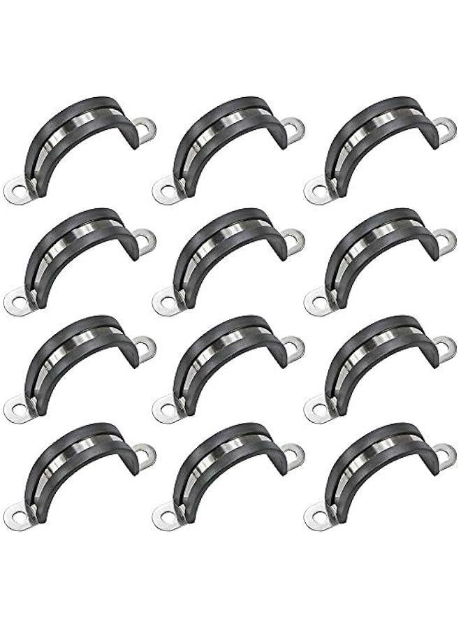 12 Pcs 42mm Rubber Pipe Strap 304 stainless steel Rubber Cushioned Cable Clamp, 2 hole u-tube strap clamp for Tube, Pipe or Wire Cord Installation - Image 1