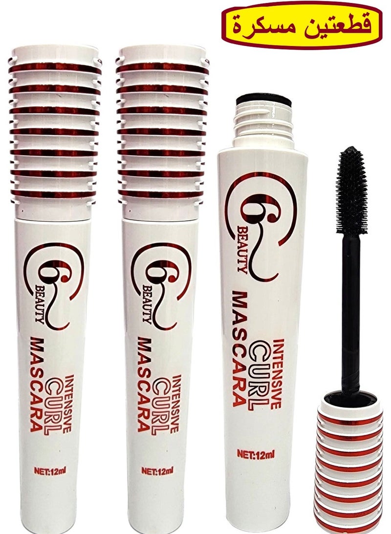 6 بيوتي ماسكارا ضد الماء مسكره تجعيد مكثفة مسكرة فائق السواد تعطي الرموش كثافة وجمال وتأثير ويوسع ويكثف العمق بين الرموش 2 قطع - Image 2