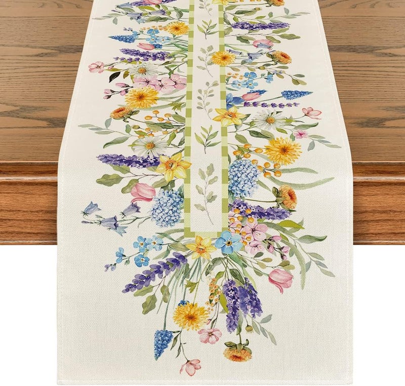 Bloom Flowers Lavender Summer Table Runner - 13x72 Inch - Image 1