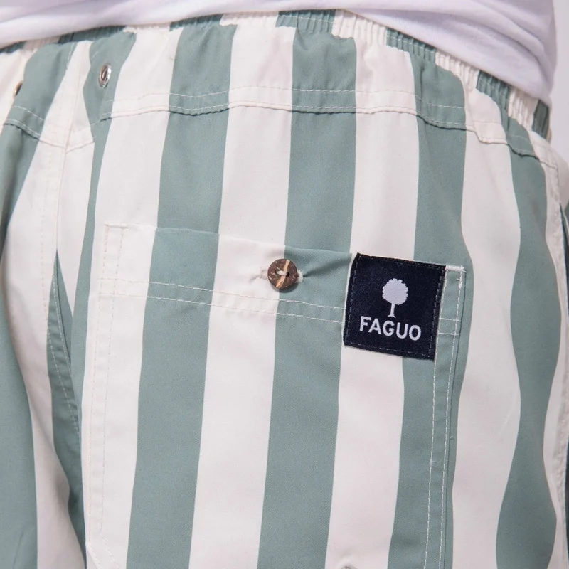 Faguo Mimizan Ecru & Green Stripes Swim Shorts