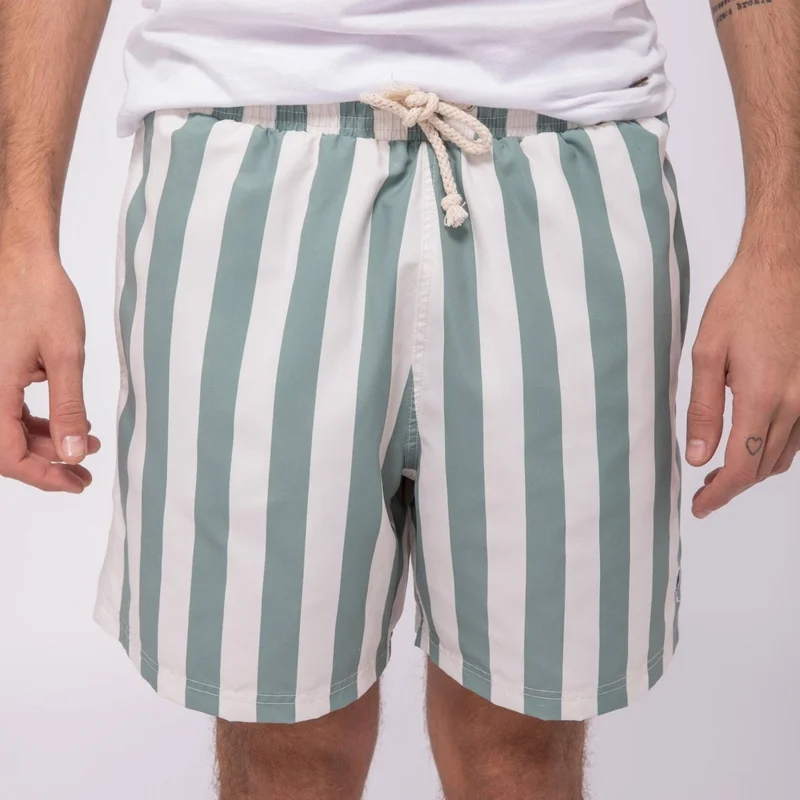 Faguo Mimizan Ecru & Green Stripes Swim Shorts